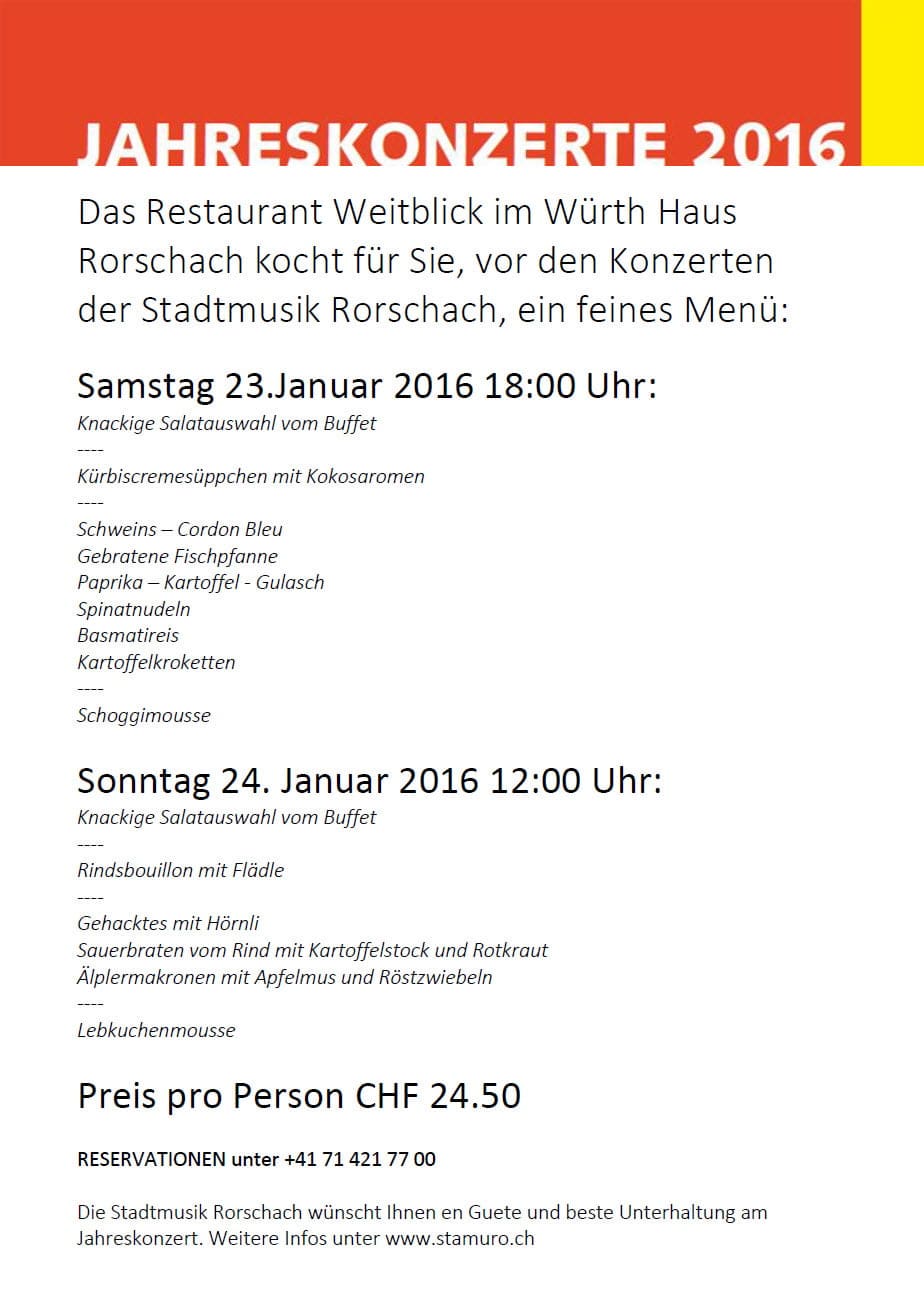 15-Jahreskonzertmenu